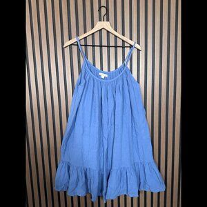 Outerknown Dress Small Womens Blue Drop Waist Midi Relax Fit Babydoll Sleeveless